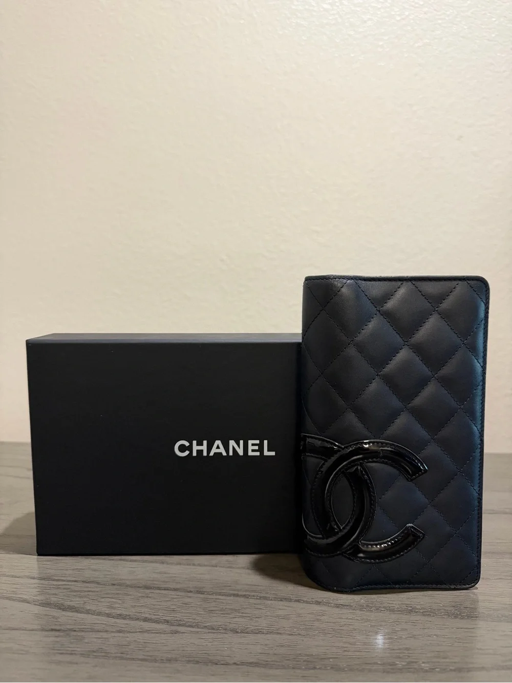 CHANEL Black Quilted Leather Long Wallet with CC Logo